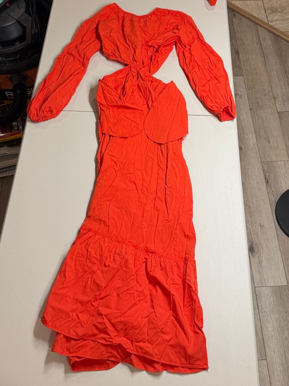 Women's Long Sleeve Cutout Maxi Dress in Bright Red